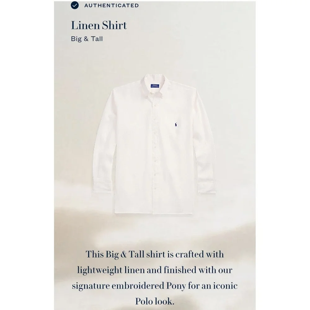 Polo Ralph Lauren Shirt Mens Big 3XLT White Linen Long Sleeve Button Down Casual
